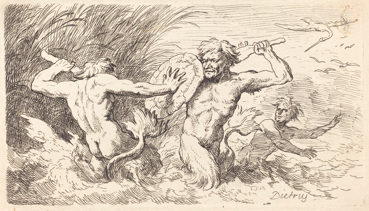 Walka z Trytonami autorstwa Christian Wilhelm Ernst Dietrich