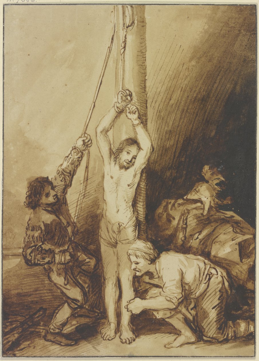 Chrystus przy kolumnie męki, w stylu Rembrandta autorstwa Christian Wilhelm Ernst Dietrich