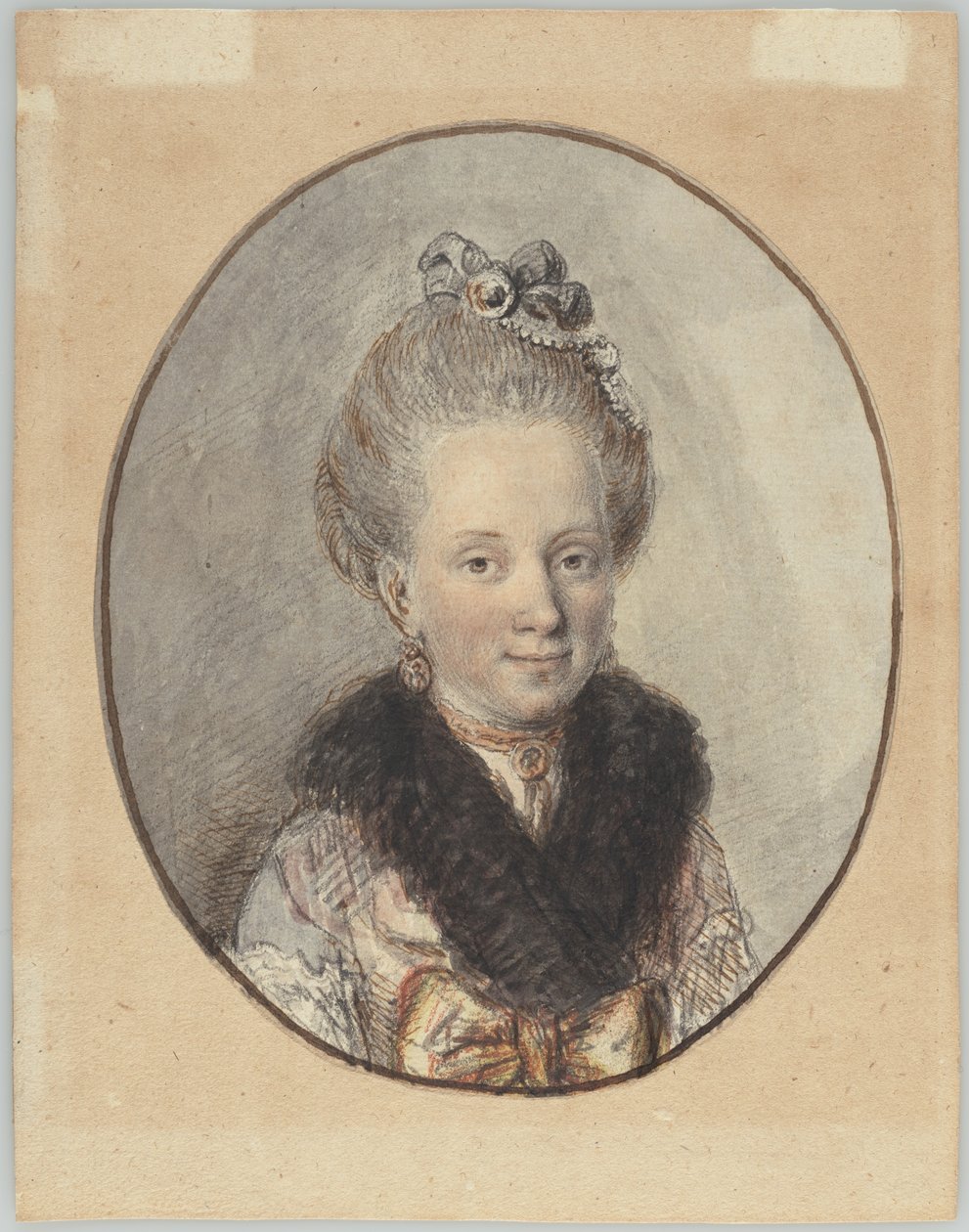 Portret młodej kobiety z futrzanym kołnierzem autorstwa Christian Wilhelm Ernst Dietrich