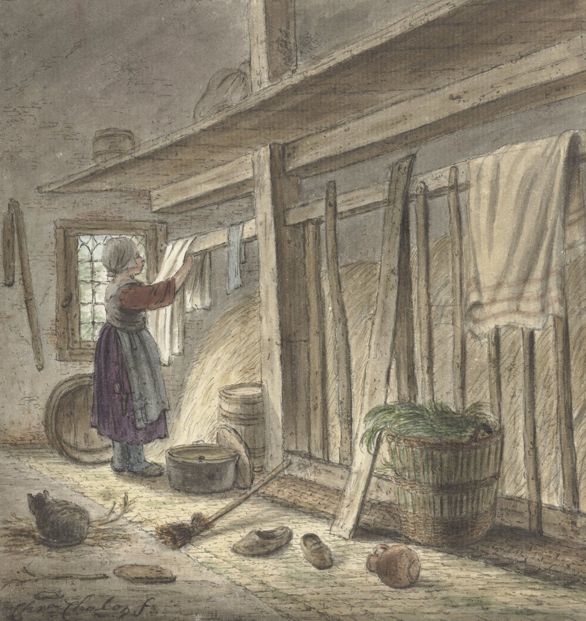 Narożnik stajni z dziewczyną wiszącą obrusem (1772) autorstwa Christiny Chalon autorstwa Christina Chalon