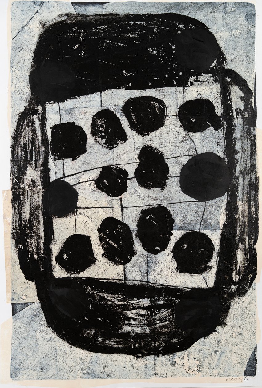 Particle Bounce, 2020 (druk monochromatyczny, kolaż i farba na papierze) autorstwa Christina Fedyk