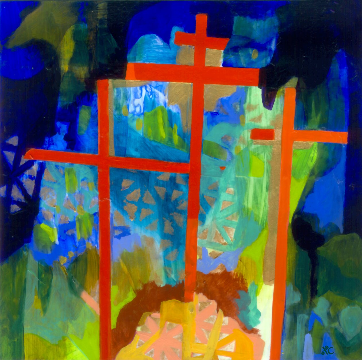 Golgota, ok. 2009 (akryl na panelu) autorstwa Christina Saj