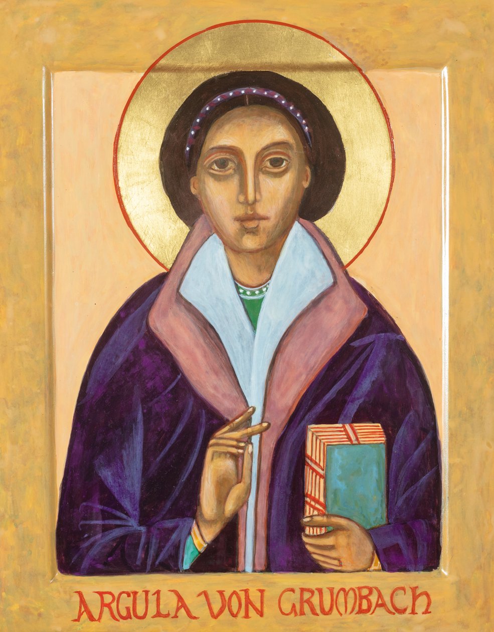 Argula Von Grumbach, 2018 (tempera jajowa, płatki złota, drewno) autorstwa Christine Hales