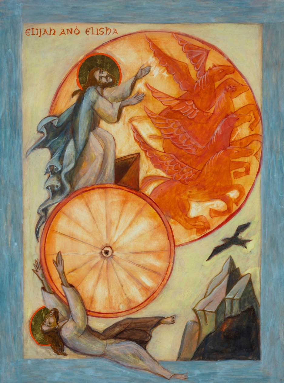 Ikona Eliasza i Elizeusza, 2022 (tempera jajowa, płatki złota, drewno) autorstwa Christine Hales