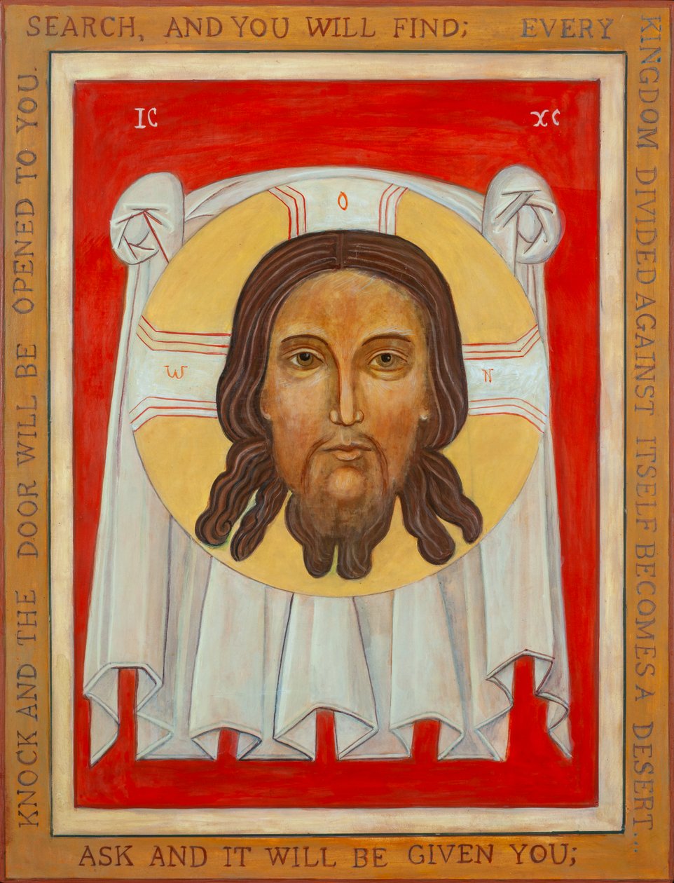Ikona Świętego Oblicza, 2003 (tempera jajowa, płatki złota, drewno) autorstwa Christine Hales