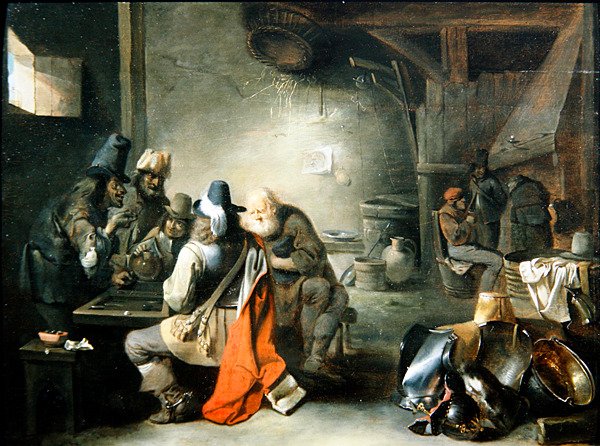 Grupa figurek grających w tryktrak (olej na panelu) autorstwa Christoffel Jacobsz van der Lamen
