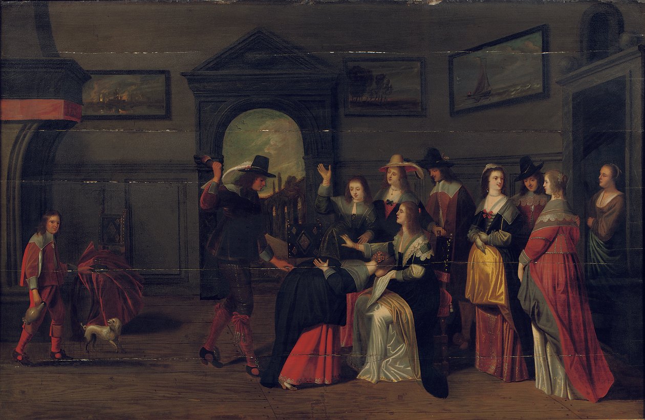Elegancka firma grająca w grę La Main Chaude we wnętrzu autorstwa Christoffel Jacobsz van der Lamen