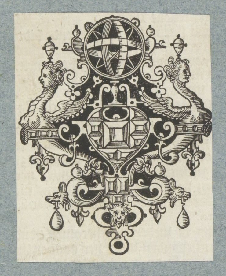 Ozdoba z klejnotami i niebiańską kulą ziemską autorstwa Christoffel van Sichem (II) (possibly)
