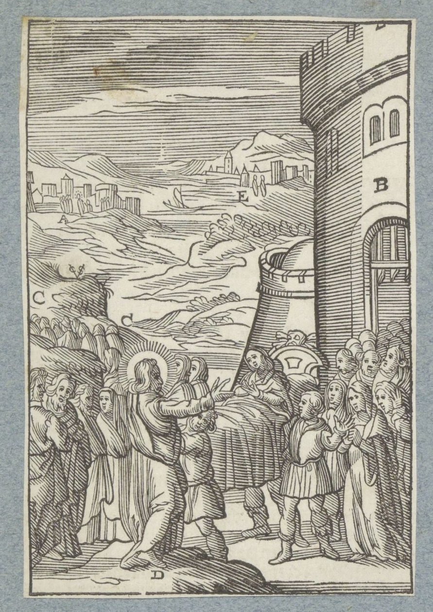 Wychowanie syna wdowy z Nain autorstwa Christoffel van Sichem (II)