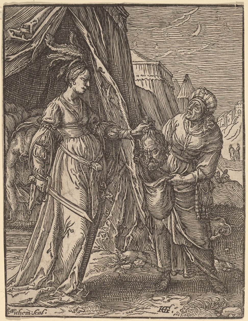 Judyta z głową Holofernesa autorstwa Christoffel van Sichem I, after Hendrik Goltzius