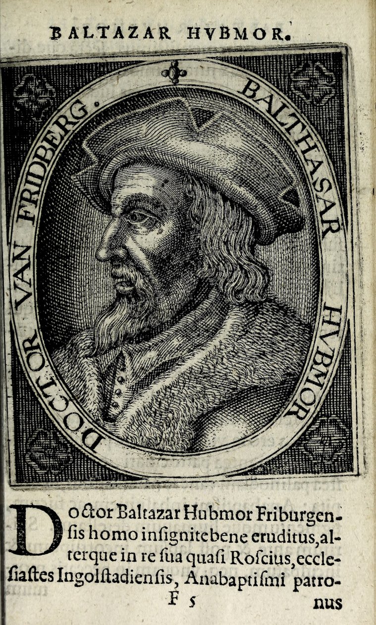 Balthasar Hubmaier, ilustracja z „Apocalypsis insignium aliquot heresiarcharum”, wyd. Hendrik van Haestens, Amsterdam autorstwa Christoffel van the Elder Sichem