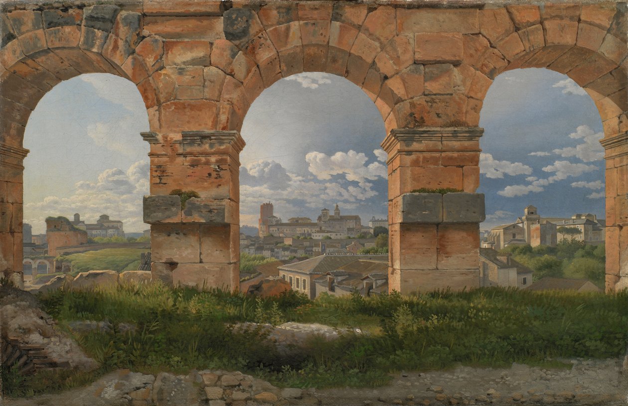 Widok przez trzy łuki trzeciej kondygnacji Koloseum autorstwa Christoffer Wilhelm Eckersberg
