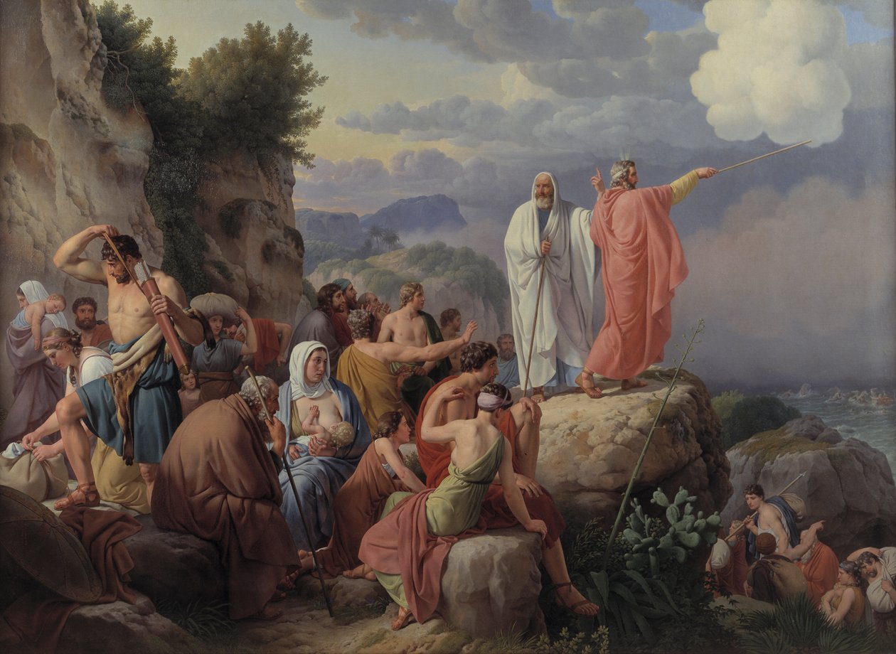 Izraelici odpoczywający po przejściu przez Morze Czerwone, 1816. autorstwa Christoffer Wilhelm Eckersberg