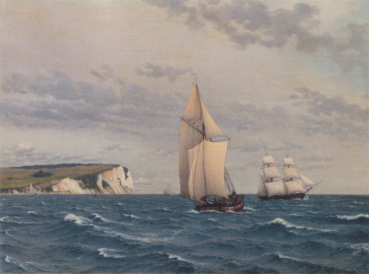 Południowa część klifów Møn widziana od strony morza. autorstwa Christoffer Wilhelm Eckersberg