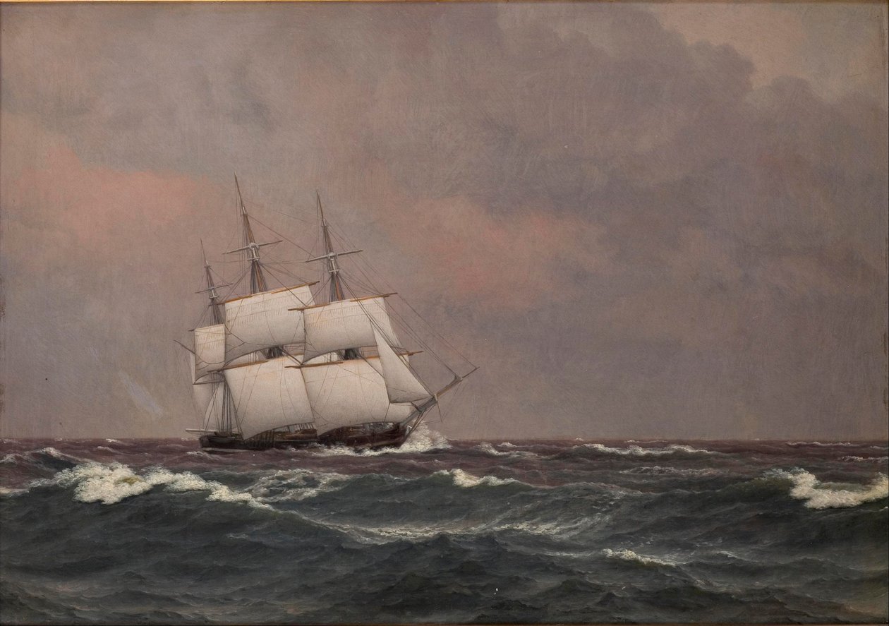 Korweta Najaden na wzburzonym morzu autorstwa Christoffer Wilhelm Eckersberg