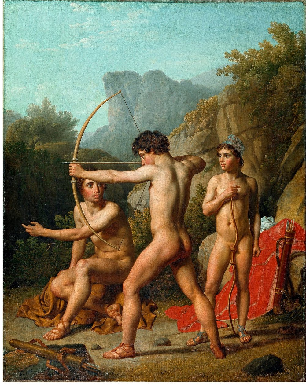 Trzech spartańskich chłopców trenujących łucznictwo autorstwa Christoffer Wilhelm Eckersberg