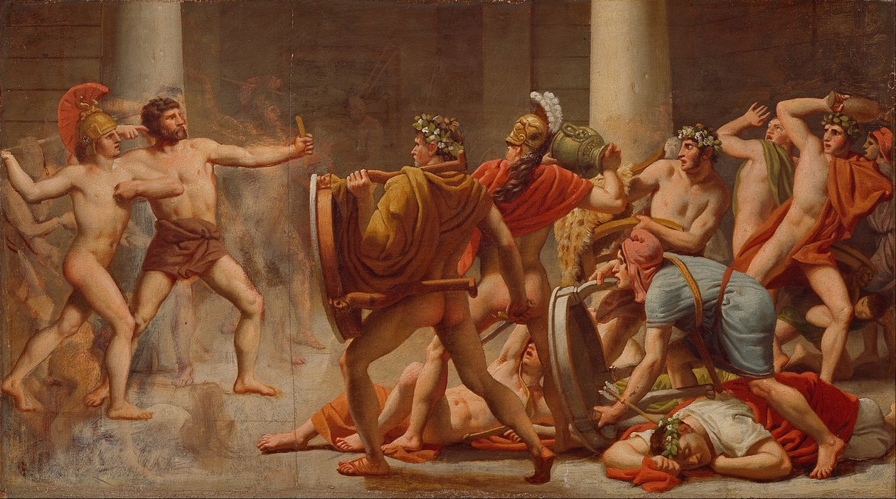 Zemsta Odyseusza na zalotnikach Penelopy. autorstwa Christoffer Wilhelm Eckersberg