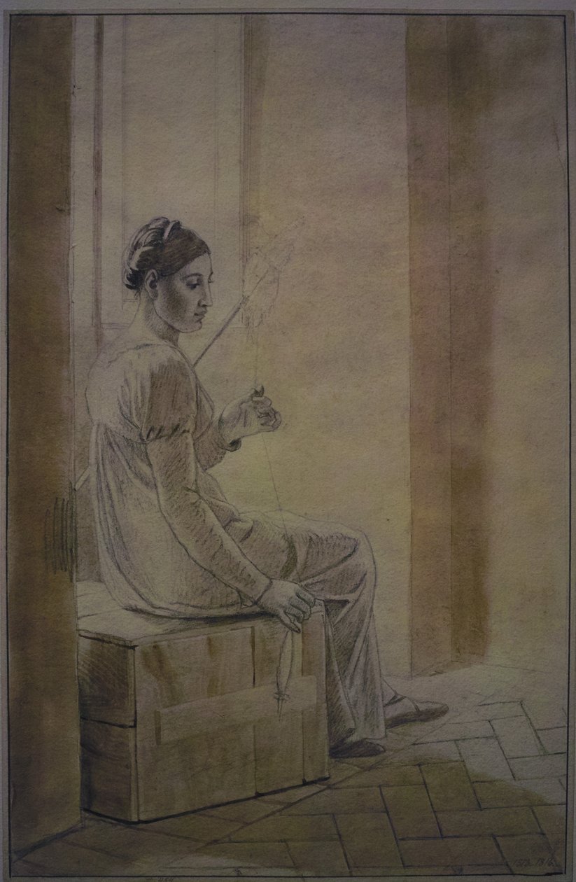 Młoda rzymska kobieta siedząca na drewnianej skrzyni autorstwa Christoffer Wilhelm Eckersberg