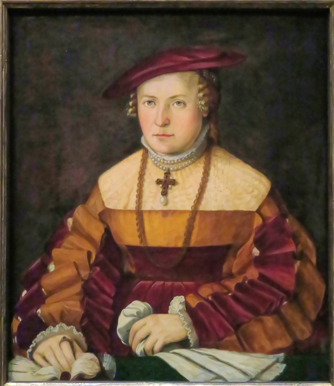 niemiecki: Bildnis der Ehefrau des Ulrich Ehinger, Ursula Meuting (zm. 1588) (Portret żony Ulricha Ehingera, Ursuli Meuting) Portret żony Ulricha Ehingera, Ursuli Meuting autorstwa Christoph Amberger