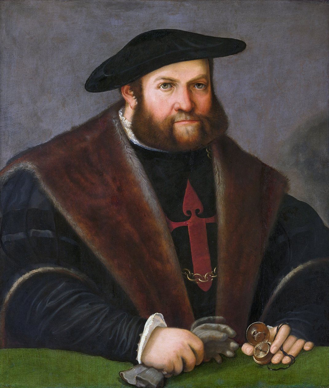 Niemiecki: Portret Ulricha Ehingera (1485-1537) (Portret rycerza Santiago) Ulrich Ehinger jako rycerz Zakonu Santiago autorstwa Christoph Amberger