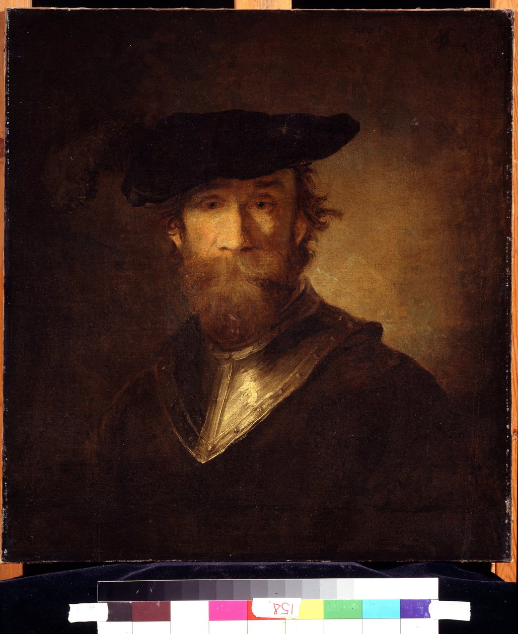 Stary żołnierz w czarnym berecie. Stary żołnierz w czarnym berecie. Obraz Christophera Paudissa (1630-1666). Sztuka niemiecka XVII wieku. Muzeum Sztuk Pięknych im. Puszkina w Moskwie. autorstwa Christoph Paudiss