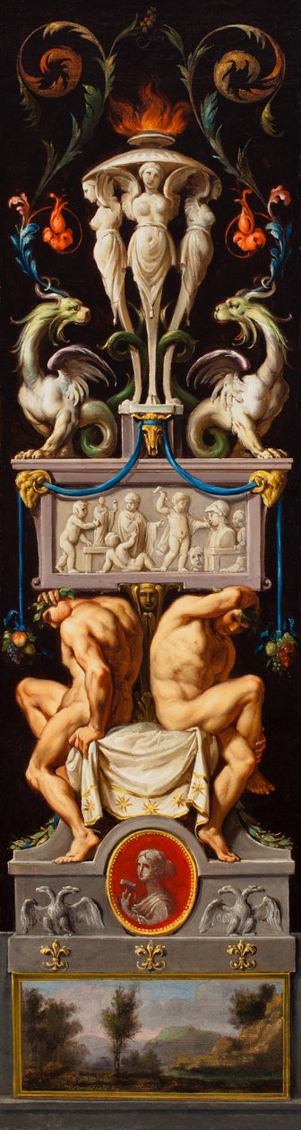 Studium do kompozycji z Ignudiami i groteskami oraz alegorią rzeźby, ok. 1776 (olej na płótnie) autorstwa Christoph Unterberger