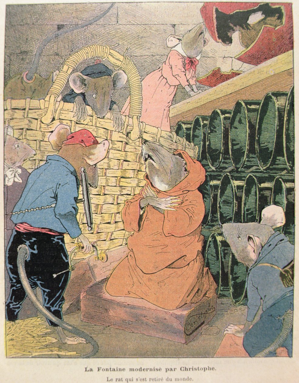 Ilustracja do Szczura, który wycofał się ze społeczeństwa z bajek autorstwa Jean de La Fontaine (1621-95) 1902 (kolorowa grawerunek) autorstwa Christophe 1856 1945 Christophe 1856 1945