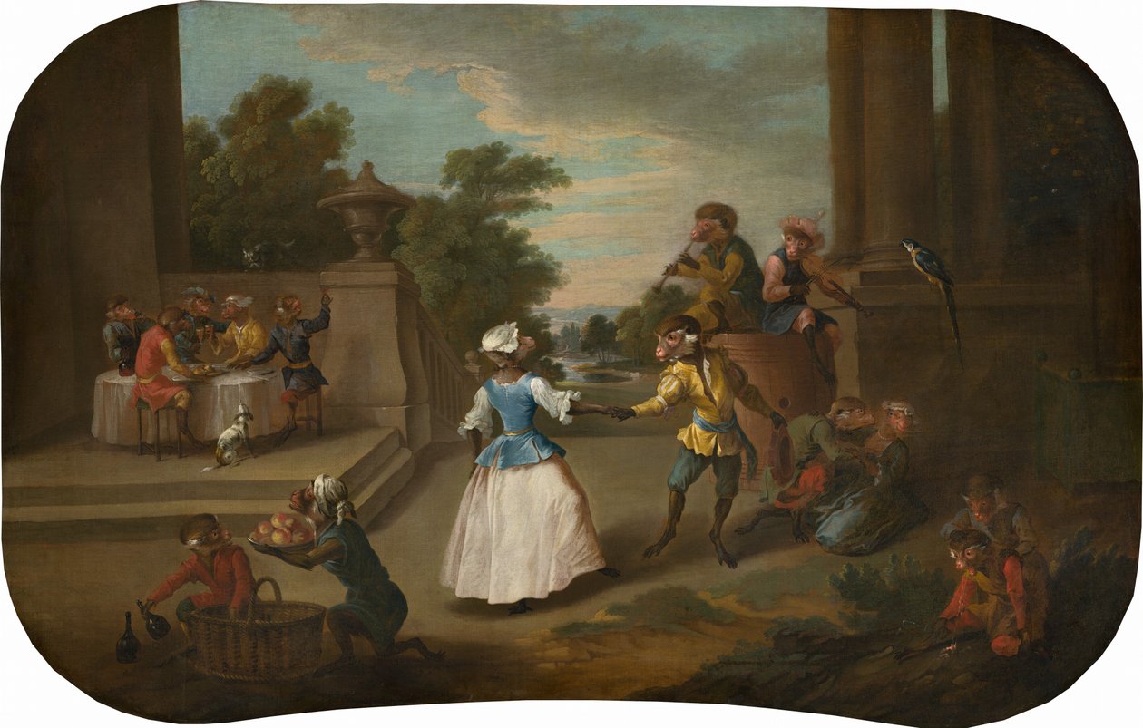 Singerie: Taniec, ok. 1739 (olej na płótnie) autorstwa Christophe Huet