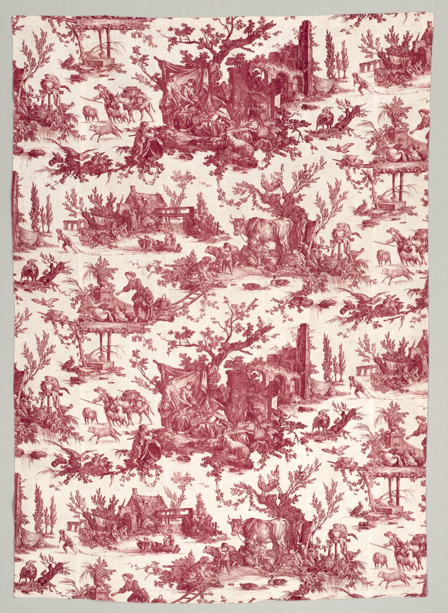 Pasek bawełny drukowanej miedzianą z wzorem Les plaisirs de la ferme, 1785-1790. autorstwa Christophe Philippe Oberkampf