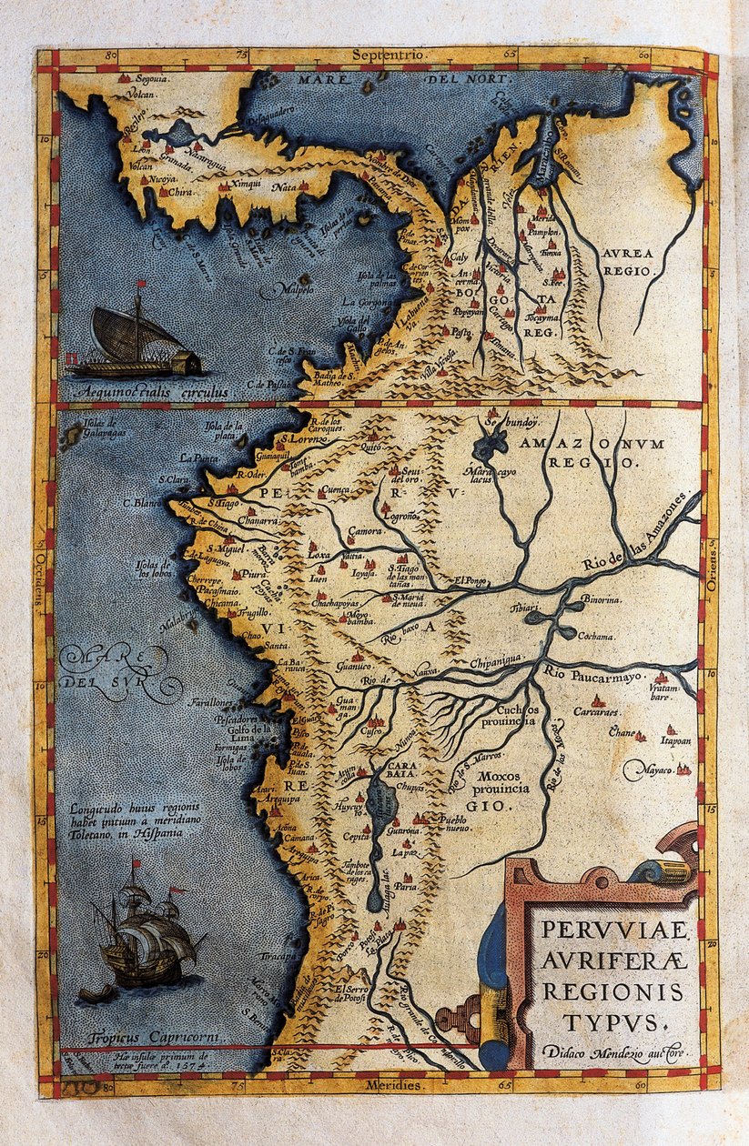 Mapa Peru, z zapisów wyprawy Hernando de Soto w 1570 autorstwa Christophe Plantin