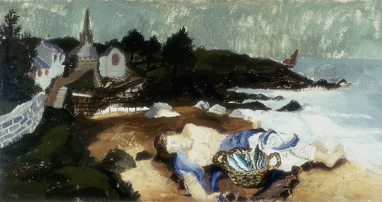 Śpiący rybak, Ploar, Bretania, 1930 autorstwa Christopher Wood