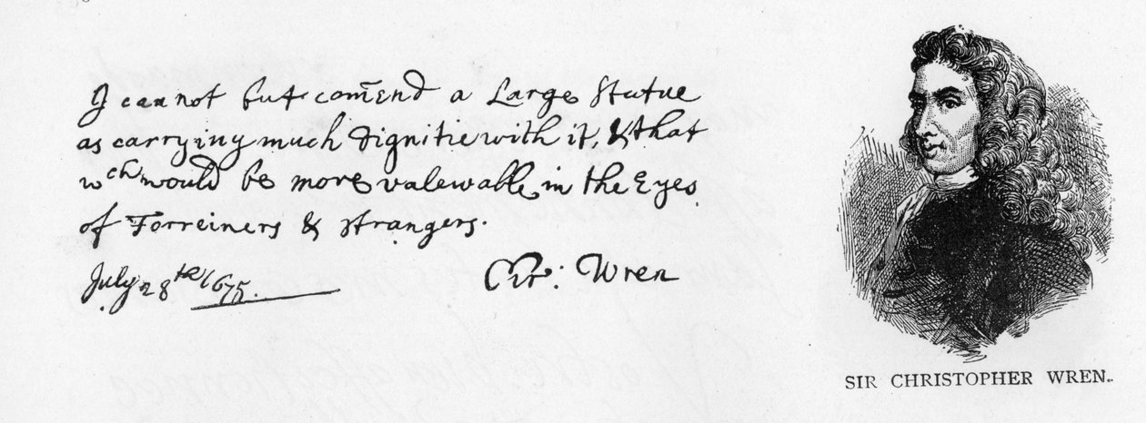 Fragment raportu Christophera Wrena na temat projektu szczytu Pomnika Wielkiego Pożaru Londynu z 1666 r., 28 lipca 1675 r. (pióro i tusz na papierze) autorstwa Christopher Wren
