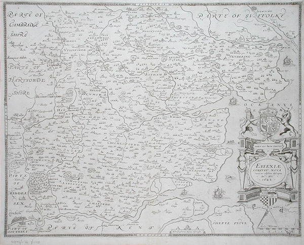 Mapa Essex, grawerowana przez Williama Weba, opublikowana w 1645 r. (Grawerowanie) autorstwa Christopher (after) Saxton