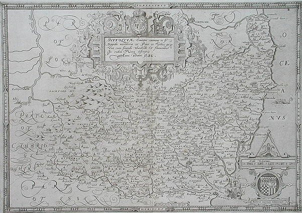 Mapa Suffolk, grawerowana przez Williama Web autorstwa Christopher (after) Saxton