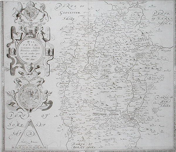 Mapa Wiltshire, grawerowana przez Williama Weba, opublikowana w 1645 r. (Grawerowanie) autorstwa Christopher (after) Saxton