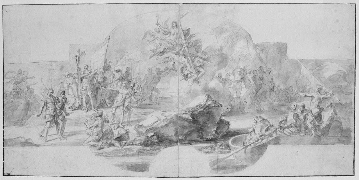 Lądowanie Kolumba w Ameryce, studium do obrazu (zniszczonego w 1777) do Sala del Minor Consiglio, Palazzo Ducale, Genua autorstwa Christopher Columbus