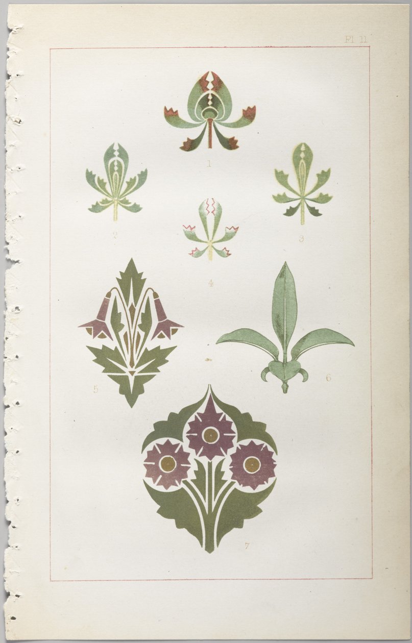 Sztuka projektowania dekoracyjnego : z dodatkiem, podającym godziny otwarcia kwiatów, wyd. Day & Son, Londyn, 1862 autorstwa Christopher Dresser