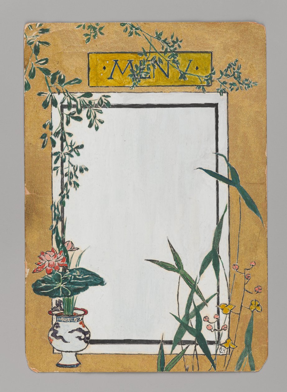 Karta menu z bambusem i kwiatami, ok. 1880 r. Akwarela, czarny tusz i metaliczna farba autorstwa Christopher Grant La Farge
