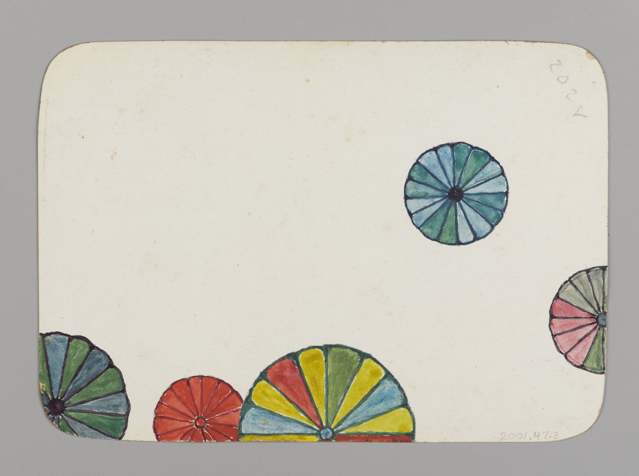 Mała karta ozdobiona stylizowanymi chryzantemami (verso), ok. 1880 (wc, czarny tusz i metaliczna farba na bardzo cienkim kartonie) autorstwa Christopher Grant La Farge