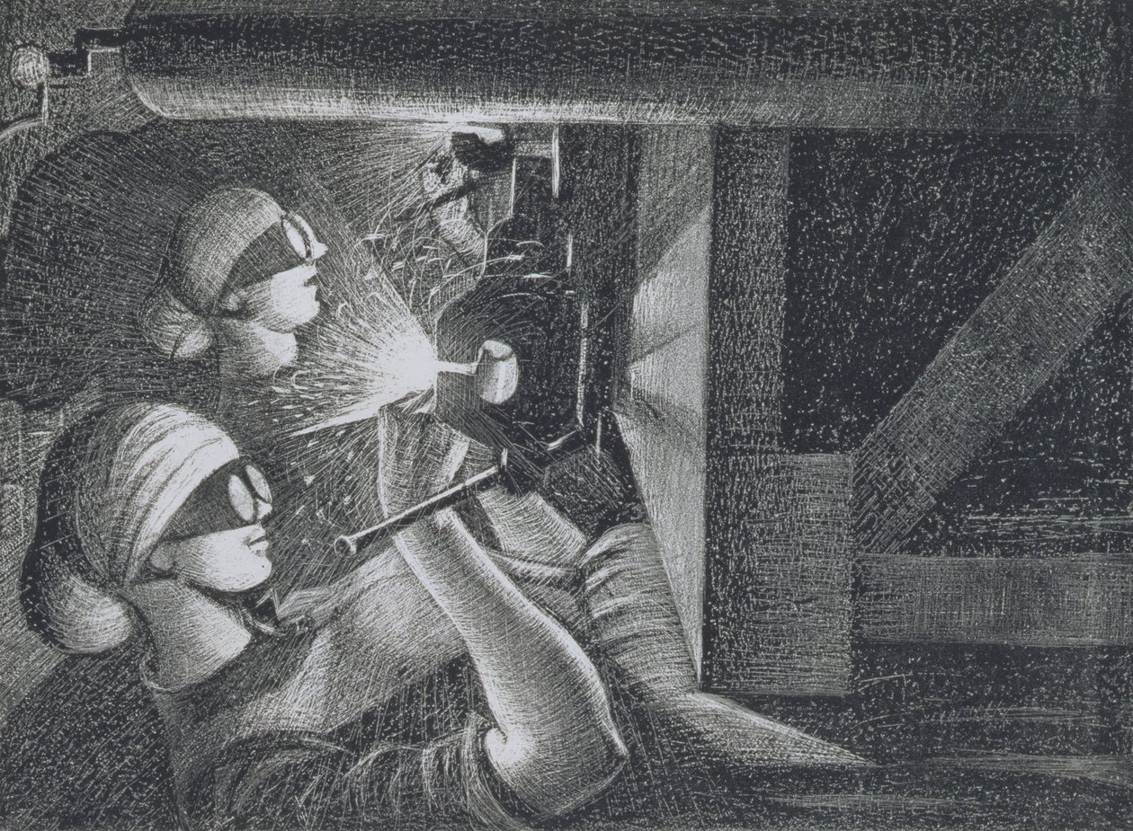 Spawacze acetylenu, 1917 (trawienie i sucha igła) autorstwa Christopher Richard Wynne Nevinson