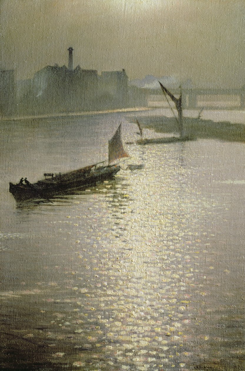 Z mostu Waterloo: słońce przebijające się przez mgłę, ok. 1924 autorstwa Christopher Richard Wynne Nevinson