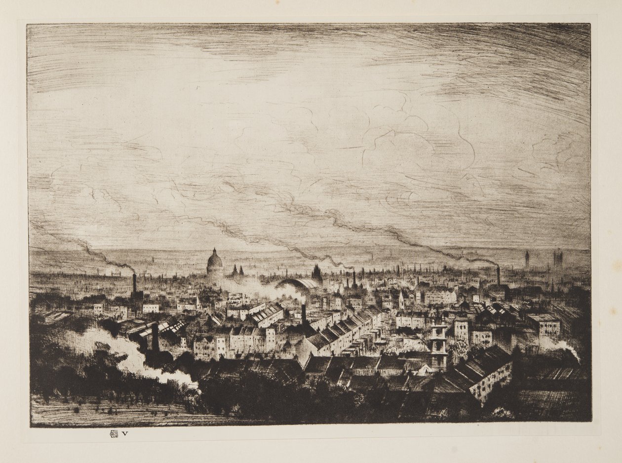 Lontoo, Parliament Hill, pub.1923 (etsaus)kiillotus autorstwa Christopher Richard Wynne Nevinson