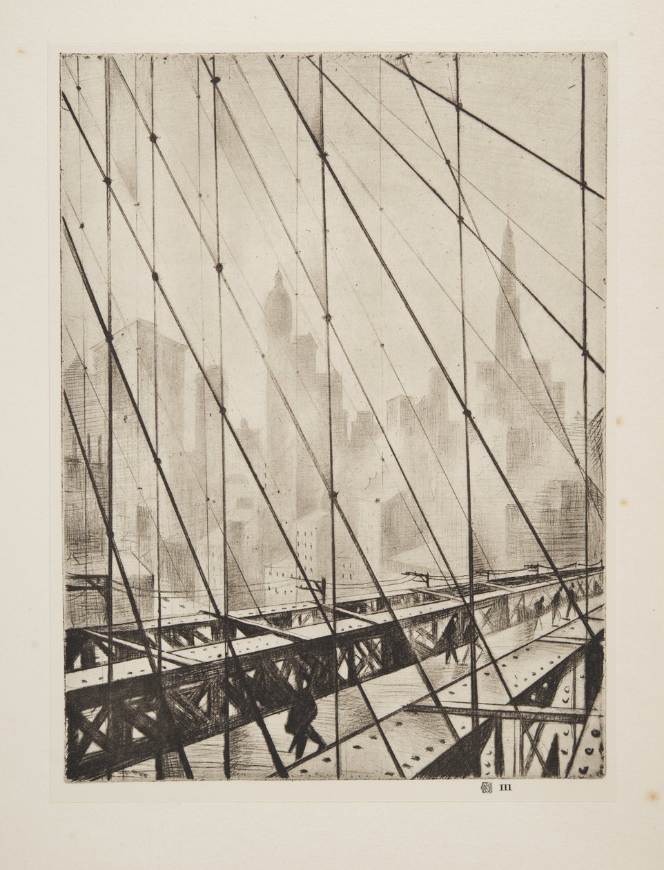Patrząc przez Most Brookliński, wyd. 1921 (akwaforta) autorstwa Christopher Richard Wynne Nevinson