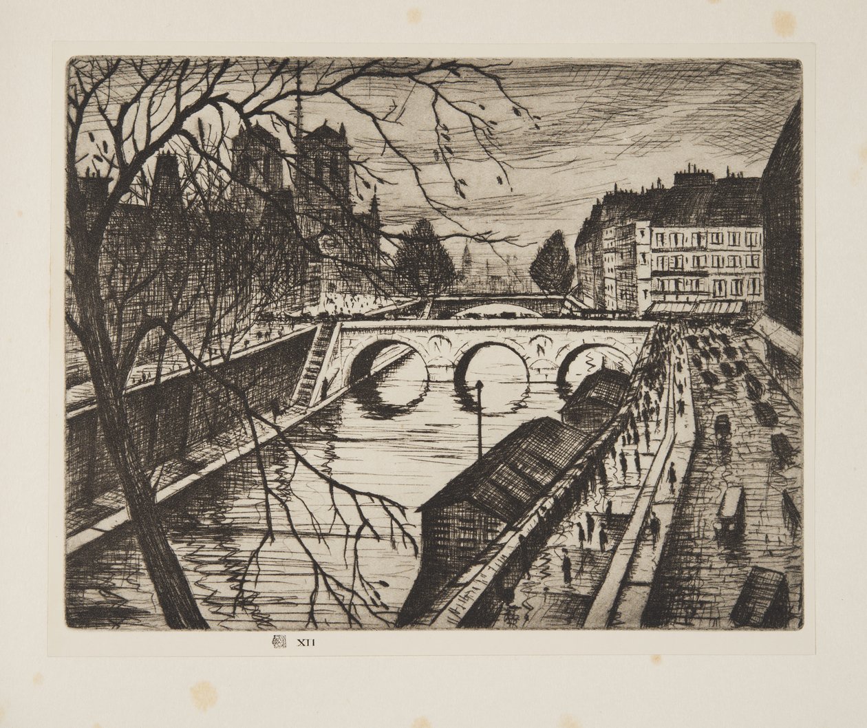 Notre Dame, Les Quais de Paris, pub.1931 (etching) autorstwa Christopher Richard Wynne Nevinson
