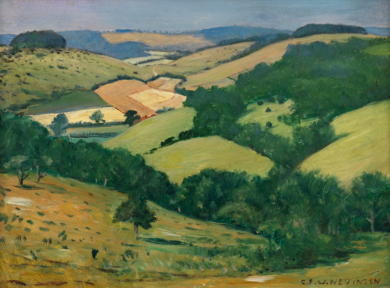 Rolling Country (downs poniżej Goodwood) (ropa na pokładzie) autorstwa Christopher Richard Wynne Nevinson