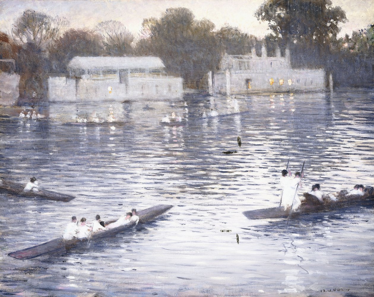 Niedzielny wieczór, Punts on the Thames at Henley, 1924 autorstwa Christopher Richard Wynne Nevinson