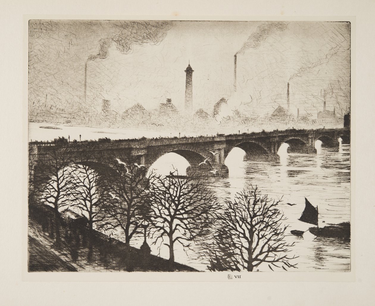 Waterloon silta Savoy-ikkunasta, pub.1925 (etsaus)kiillotus autorstwa Christopher Richard Wynne Nevinson