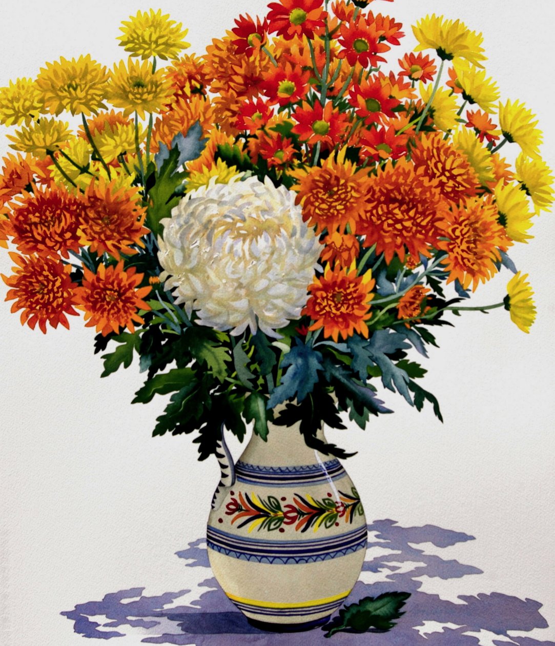 Chryzantemy we wzorzystym dzbanku, 2005 (wc na papierze) autorstwa Christopher Ryland