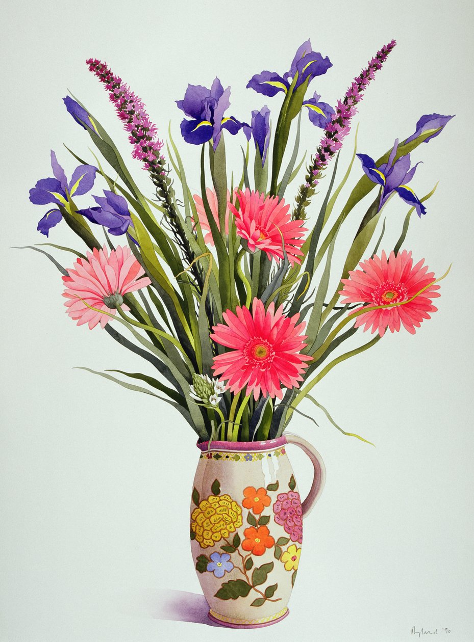 Irysy i Gerbera w holenderskim dzbanku (wc) autorstwa Christopher Ryland