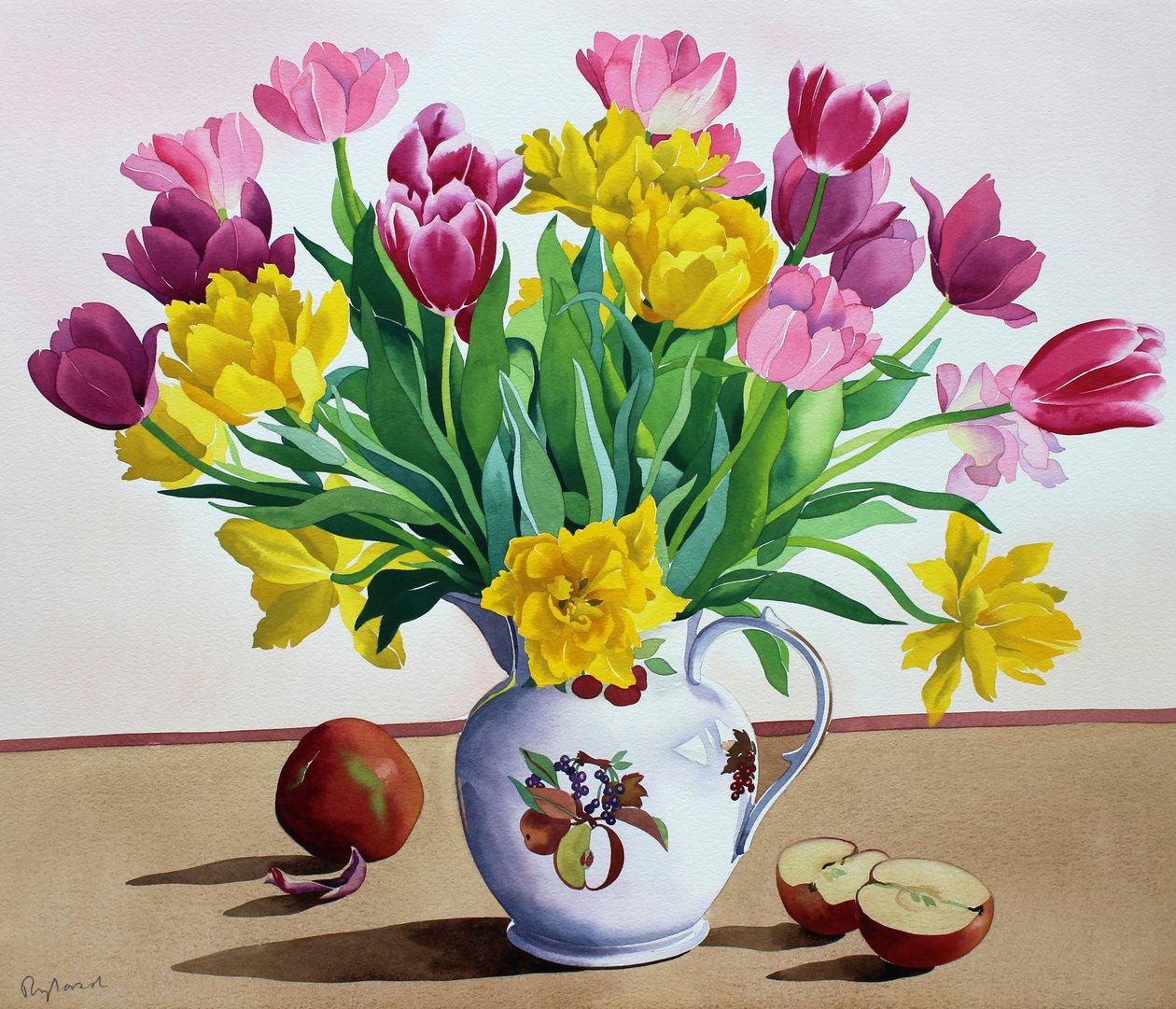 Tulipany w Dzbanek z Jabłkami (akwarela na papierze) autorstwa Christopher Ryland